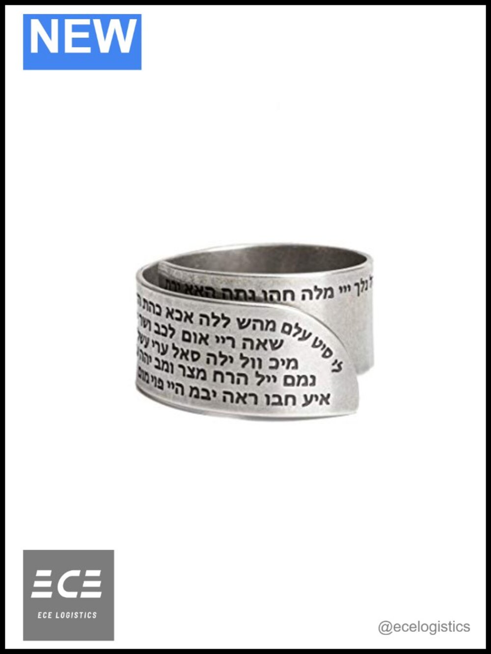 925 Sterling Silver-Plated 72 Names of God Hebrew Ring Open Adjustable